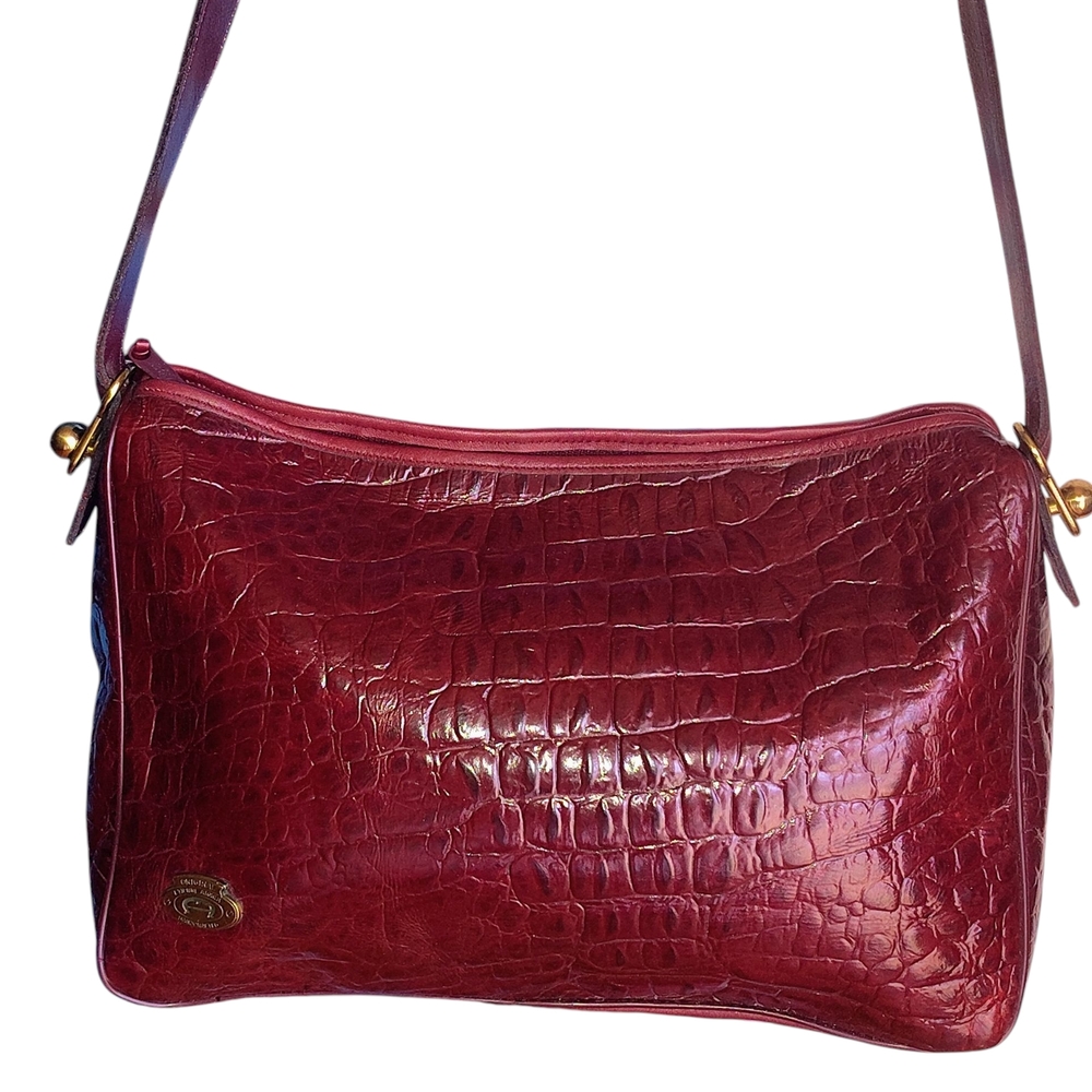 Etienne Aigner Burgundy Crocodile Embossed Shoulder Bag   47